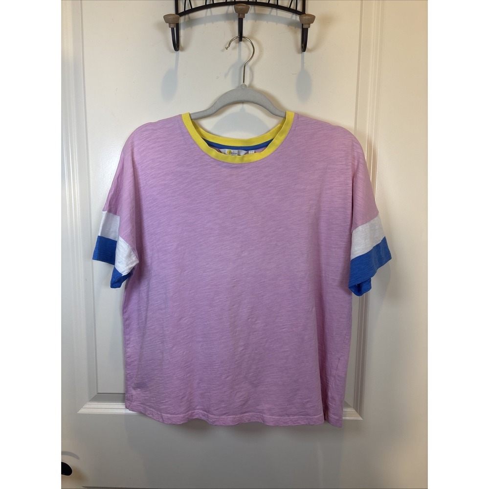Boden Clarissa Jersey Shirt Size 10 Pink Striped Boxy Fit Top 100% Cotton